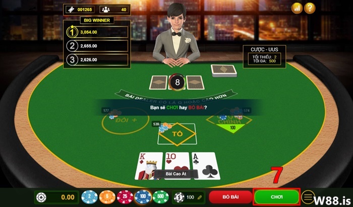 Các lựa chọn khi chơi Poker 3 lá W88